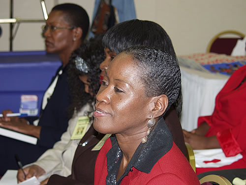 Linda listening to the seminar, Los Angeles, California Black Business Seminar