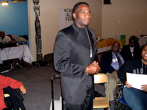 Myron speaking from the audience, New York City Black Business Seminar