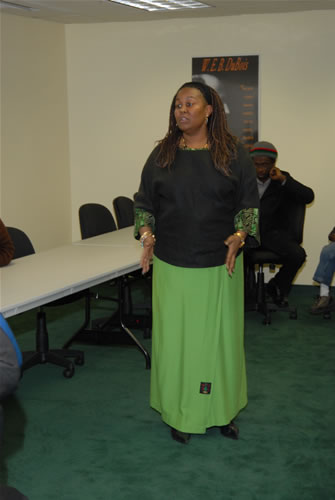 Debbie speaking to guests, TAG TEAM Marketing Atlanta Facility Grand Opening