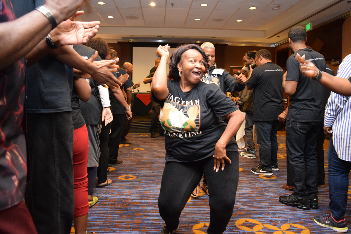 Carolyn dancing at event, 2019 TAG TEAM Convention - Los Angeles, California