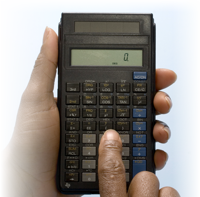 Brother Holding Calculator