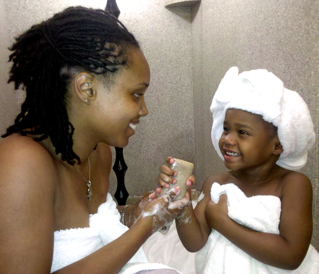 Mother and Daughter Using FreshWater Garden's Soap