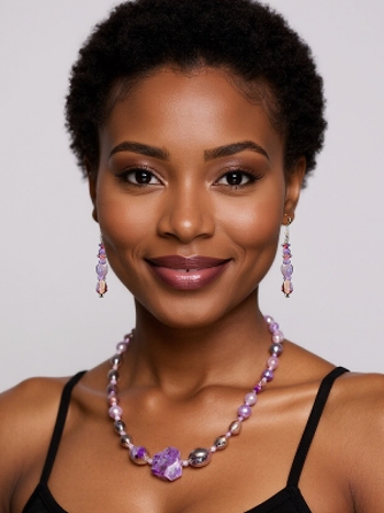 (CLOSEOUT) Lavender Mist Necklace & Earrings (with Amethyst Crystal)