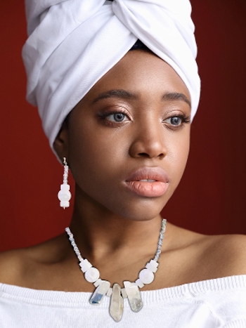 (CLOSEOUT) Chrystal Vibes Necklace and Earrings (with Quartz & White Jade)