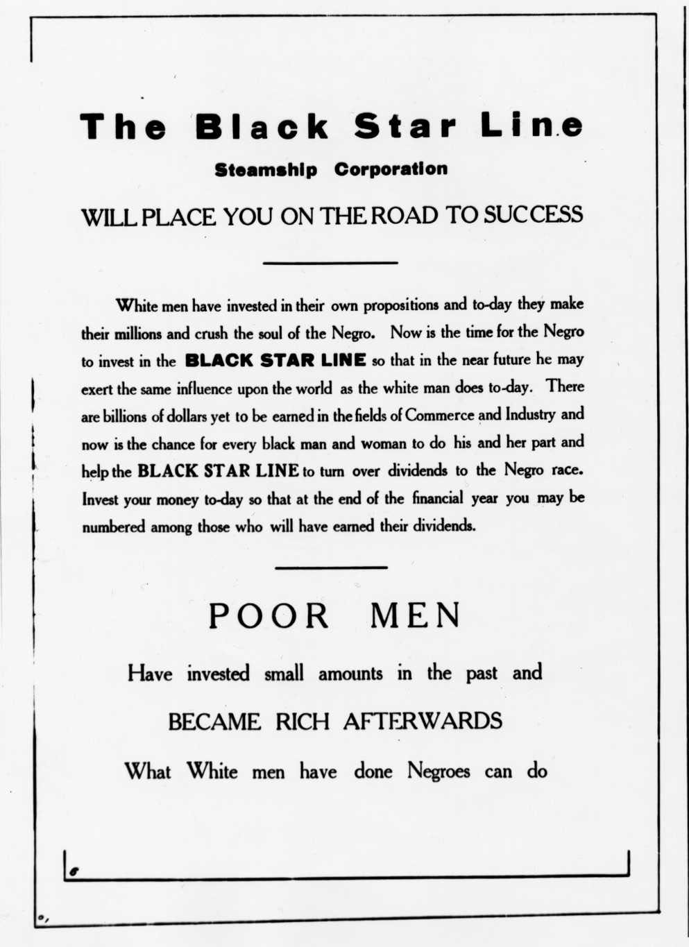 Black Star Line Advertisement Flyer
