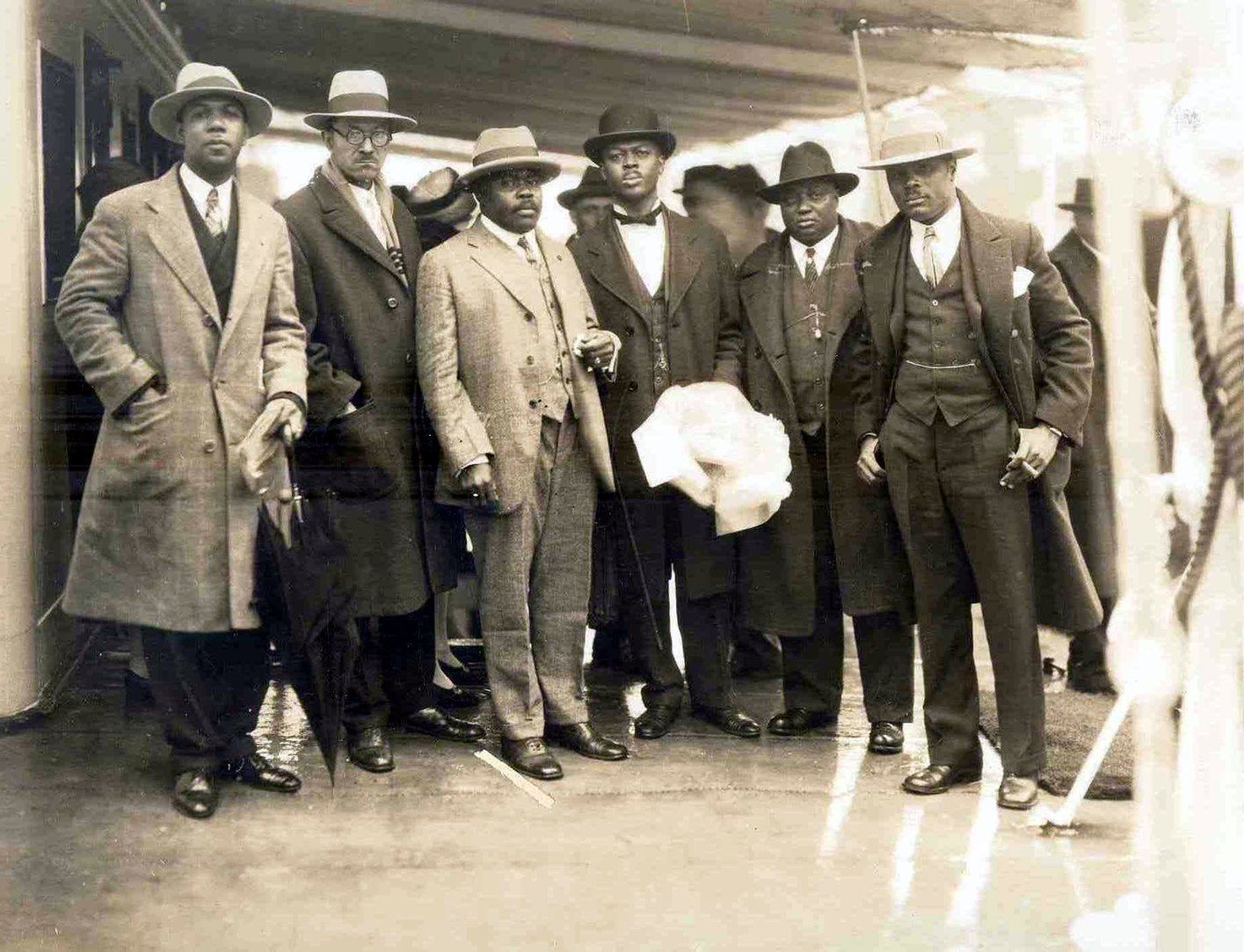 Marcus Garvey & his USA team on ship in Algiers, Louisiana as he was being deportated from USA to Jamaica in 1927