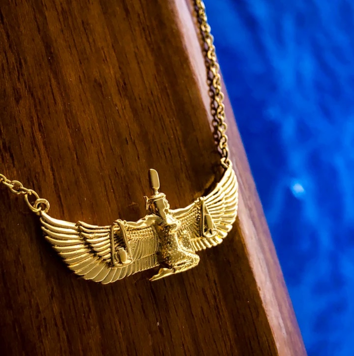 Ma'at Necklace - Gold - On Wood