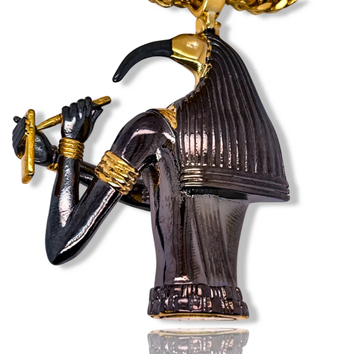 Deluxe Thoth - black & gold pendant - white background - back