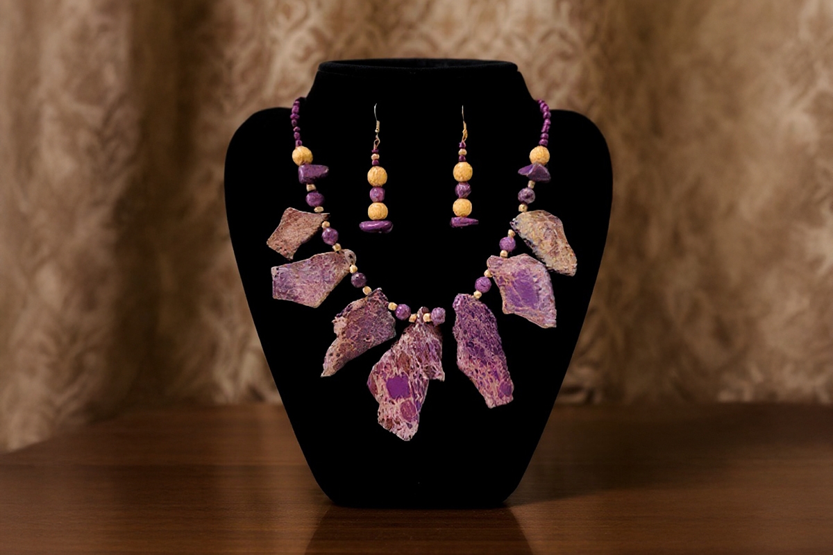Motherland Necklace & Earrings - Amethyst (with Jasper Stone)